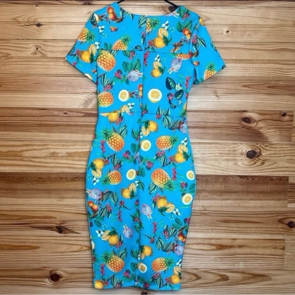 New York & company Scuba Midi Dress Pinup Turquoise Novelty Fruit Print medium - Picture 7 of 7